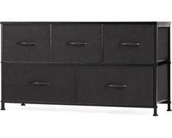 Ladekast-Opbergkast met 5 lades – Stoffen lade-100×30×50CM-organizer voor slaapkamer, kinderkamer-met houten bovenblad en metalen frame, lichtgewicht en stabiel