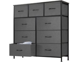 Ladekast / Opbergkast met 9 lades – Stof lades, 100×30×100 cm – Houten bovenblad & Metalen frame – Multifunctioneel, Stabiel – Voor Slaapkamer, Woonkamer en Kinderkamer