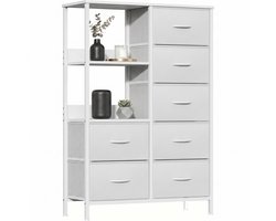 Ladekast / Opbergkast voor Slaapkamer, Woonkamer & Hal – Hoge Kast – Met 7 Lederlook Lades & 2 Open Planken – Ruimtebesparend, Stabiel & Stijlvol - Metaal & MDF - Wit - 80x30x116 cm