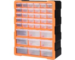 Ladekast Organizer - Opbergmeubel Gereedschap - Onderdelen Sorteren - 39 Transparante Lades - 38 x 47 cm - Oranje Zwart