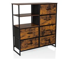 Ladekast RAGALA 84x30x92cm 6 lades 2 open vakken gerookte eik hjh LIVING