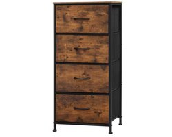 Ladekast Smal - 4 Stoffen Lades - Opbergkast met Houten Top - Metalen Frame - Voor Slaapkamer, Hal of Woonkamer - Vintage Bruin - 45x94,5x30 cm