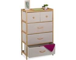 ladekast smal - bamboe - 5 stoffen lades - 94 x 58 x 32,5 cm - slaapkamer - beige