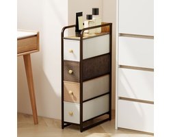 Ladekast - Smalle Opbergkast Met 4 Lades En Stalen Frame - Voor Slaapkamer En Woonkamer - Stof En Hout - Multicolor - 20x47x84,5 Cm