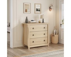 Ladekast - Staande ladekast met 3 laden - Houten ladekast - Ladekast in moderne stijl - voor de woonkamer, hal of gang - 76 × 75 × 40 cm - naturel