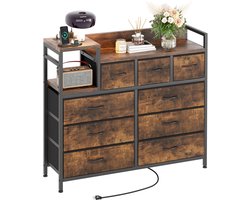 Ladekast , stoffen ladekast met 9 laden, ladekast slaapkamer met houten blad, ladekast gangkast voor keuken, kantoor, hal, slaapkamer (Rustiek Bruin)100x30x86cm