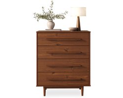 Ladekast TECCA met 4 laden, kastanjekleur - ladeblok van massief dennenhout, Scandinavisch design met houten handgrepen, opbergmeubels voor slaapkamer woonkamer hal gastenkamer - frontaal