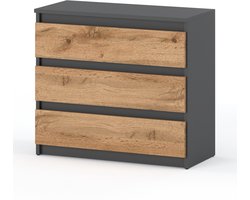 Ladekast TV-kast 80CM 3S Grijs Eiken Wotan Loft Woonkamermeubels
