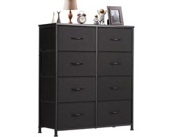 Ladekast voor slaapkamer met 8 stoffen laden, hoge ladekast organizer voor kleding, kast kinderkamer, opbergtoren met kast, metalen frame, houten blad, lichtgewicht kinderkamermeubilair HMTM-SC-8D-ZWART