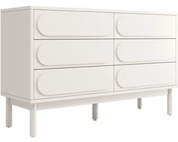Ladekast, witte eetkamerkast, eenvoudig en modern, geschikt voor slaapkamer, woonkamer, eetkamer, driedimensionaal kastdeurontwerp, verstelbare poten, 6 ruime lades