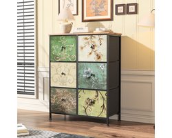 Ladekasten 6 deuren, Opbergkast, Metalen handgrepen, Massief houten front, Houtstructuur, Antislipvoetjes, 67x30x100 cm, Grote opbergruimte, Vintage stijl, Multicolor