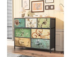 Ladekasten 7 deuren, Ladekast, Opbergkast, Metalen handgrepen, Massief houten front, Houtstructuur, Antislipvoetjes, 100x30x78 cm, Grote opbergruimte, Vintage stijl, Multicolor