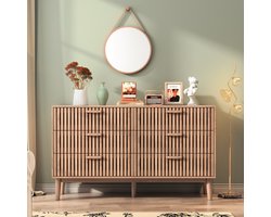 Ladekasten met 6 laden, Dressoir veel opbergruimte, multifunctionele kast, anti-kantelvoorziening, gestreept patroon, kan 15-25 tops of broeken bevatten, 100x34x73 cm, geschikt slaapkamer, woonkamer of hal - hout