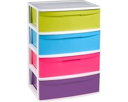 Ladekast/organizer met 4 lades wit/multi kleuren - 40 x 56 x 80 cm - Ladekasten/organisers kantoor