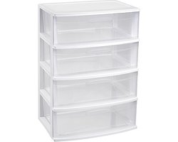 Ladekast/organizer met 4 lades wit/transparant - 40 x 56 x 80 cm - Ladekasten/organisers kantoor
