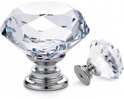 Ladeknoppen Set - Kristallen Handgrepen Diamantvorm - 5 Stuks 30mm - Robuust Glas en Zink Basis - Voor Keuken Kast en Commode - Doorzichtig met Zilver