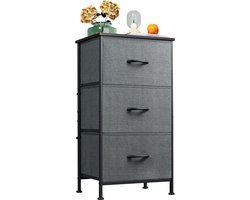 Laden met stoffen bekleding, ladekast met 3 laden, opbergmeubel met laden en houten blad, stalen frame, opbergmeubel voor slaapkamer, woonkamer, kinderkamer, grijs