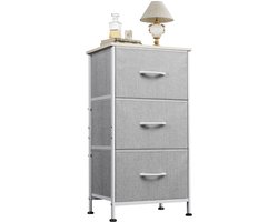 Laden met stoffen bekleding, ladekast met 3 laden, opbergmeubel met laden en houten blad, stalen frame, opbergmeubel voor slaapkamer, woonkamer, kinderkamer, lichtgrijs