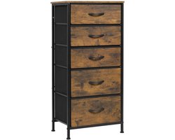 Ladenkast - Dressoir Kasten - Ladekast met 5 Stoffen Lades - Vintage Houtlook – Stabiele Opbergkast - Metaal Frame – Voor Slaapkamer - Woonkamer - Hal - 45.5x95.5 x30cm - Vintage Kleur