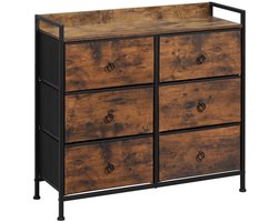 Ladenkast - Dressoir Kasten - Ladekast met 6 Stoffen Lades - Stevig & Stijlvol - Industriële Opbergkast - Metaal & Hout - Voor Woonkamer - Slaapkamer - Hal - 80x29x78cm - Vintage Bruin