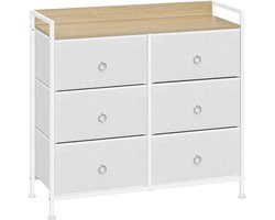 Ladenkast - Dressoir Kasten - Ladekast met 6 Stoffen Lades - Stevig & Stijlvol - Industriële Opbergkast - Metaal & Hout - Voor Woonkamer - Slaapkamer - Hal - 80x29x78cm - Wit
