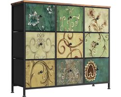 Ladenkast - Dressoir Kasten - Ladekast met 9 Stoffen Lades - Vintage Houtlook - Stabiele Opbergkast - Metaal Frame - Voor Slaapkamer - Woonkamer - Hal - 100 x 30 x 86.5 cm - Antiquiteit