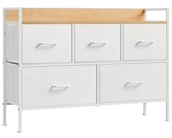 Ladenkast - ModernLiving - Stoffen laden - Metalen frame - Wolkenwit & beige eikenkleurig