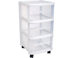 Ladenkast organizer wit A4 3x lades met wieltjes L32 x B37 x H61 cm - Ladenblokken
