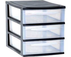 Ladenkast/bureau organizer zwart stapelbaar A4 met 3x lades L26 x B36 x H28 cm - Ladenblokken