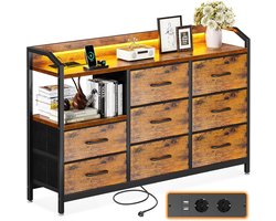 Ladenkastje - Vintage - 110 x 30 x 88 cm - Stoffen Lades met LED en Stopcontacten - Voor Woonkamer en Slaapkamer
