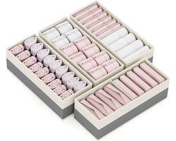 Lades Organizer Set van 4 Vouwbare Kleding Organizer van Stof met Bodemplaten voor Ondergoed, Sokken, Stropdassen, Sjaals, Handdoeken