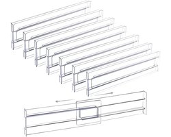 Ladeverdeler - 8 Stuks - Kastverdelers - Kunststof - Verstelbaar - Uitschuifbaar - Lade Organizer - Lade Bakjes - Bestek Organizer - Opbergsysteem - Geschikt voor keukens, slaapkamers en kantoren - 27.5*8cm - Transparant