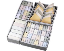 Ladeverdeler verstelbaar- lade organizer kledingkast-4-delige opvouwbare lade- ladeverdeler voor ondergoed - stoffen kledingkast organizer, geschikt voor het opbergen van babykleding - ondergoed - slipjes - grijs - 32x32x10cm