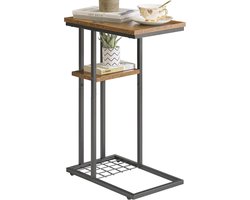 Lage C-vormige bijzettafel met 2 etages voor woonkamer en kantoor - Bruin en zwart