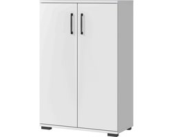 Lage dichte kantoorkast Discovery Lichtgrijs - Breedte 80 cm - Hoogte 123 cm - Diepte 40 cm - Met lades - Met planken - Met openslaande deuren