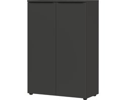 Lage dichte kantoorkast Galileo Grafiet - Breedte 81 cm - Hoogte 120 cm - Diepte 40 cm - Met planken - Met openslaande deuren