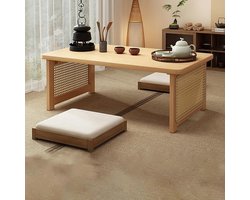 Lage houten salontafel met rotan design voor moderne interieurs