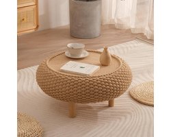 Lage Houten Tafel - Japanse Vloertafel - Thee Moment Creëren - Handgeweven Katoenen Touw - 50 of 60 cm - Lichtbruin