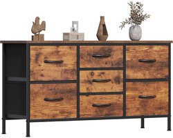 Lage industriële ladekast met 7 stoffen lades - Vintage bruin/zwart - Voor woonkamer en slaapkamer - Verstelbare voetjes - 100 x 30 x 54 cm