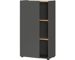 Lage kantoorkast Orlando Eiken - Grafiet - Breedte 61 cm - Hoogte 110 cm - Diepte 34 cm - Met planken - Met openslaande deuren