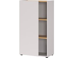 Lage kantoorkast Orlando Eiken - Kasjmier - Breedte 61 cm - Hoogte 110 cm - Diepte 34 cm - Met planken - Met openslaande deuren