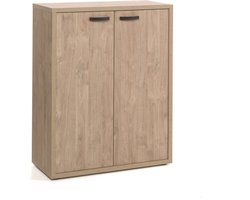 Lage kast Edison Eiken - Breedte 90 cm - Hoogte 112 cm - Diepte 40 cm - Met planken - Met openslaande deuren