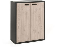 Lage kast Spinoza Zwart - Kastanje - Breedte 90 cm - Hoogte 112 cm - Diepte 40 cm - Met planken - Met openslaande deuren