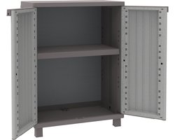 Lage kunststof kast met 2 legplanken in grijs/taupe, 68 x 37,5 cm