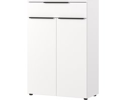 Lage opbergkast Galileo Wit - Breedte 81 cm - Hoogte 120 cm - Diepte 40 cm - Met lades - Met planken - Met openslaande deuren