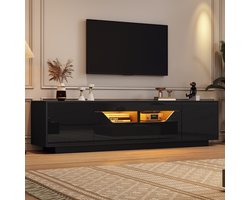 Lage TV-kast 180x40x45 cm Zwart - 2 Laden - 2 Kastdeuren - Hoogglans - LED Verlichting - Geschikt voor 75 inch - 40 kg Draagvermogen