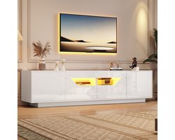Lage TV-kast TV-meubel 180x40x45 cm - Met 2 lades - Met 2 kasten - Hoogglans front - LED-verlichting - Voor 75-inch TV - Wit