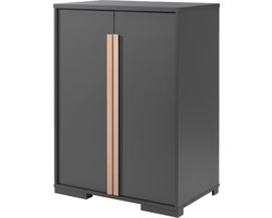 Lage Tweedeurskast Dex Antraciet - Breedte 86 cm - Hoogte 116.2 cm - Diepte 56 cm - Met planken - Met openslaande deuren