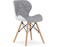 LAGO Design Eetkamerstoelen – Set van 4 – Grijs & Wit Eco-leer – Scandinavisch Design – Beukenhouten Poten – Max. 120 kg