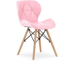 LAGO Design Eetkamerstoelen – Set van 4 – Roze Eco-leer – Scandinavisch Design – Beukenhouten Poten – Max. 120 kg
